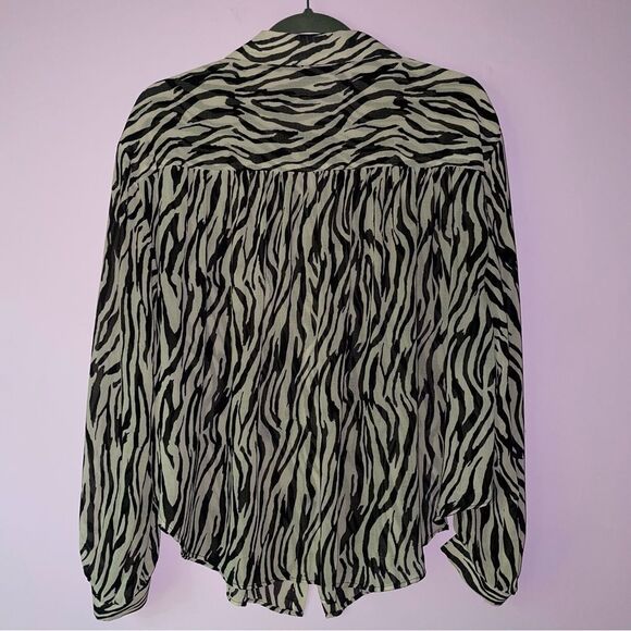 Free People Size L Top Ciara Button Up Chiffon Zebra Animal Print Shirt - Picture 6 of 8